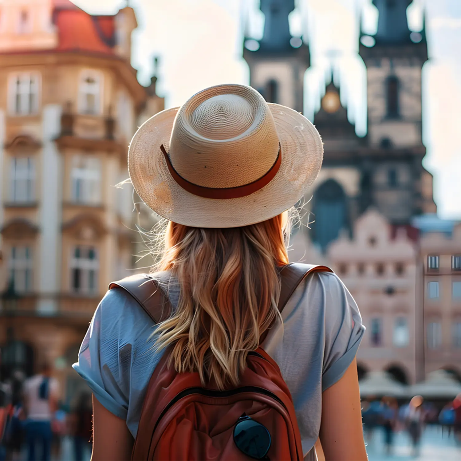 Junge osteuropäische Frau in den Straßen von Prag